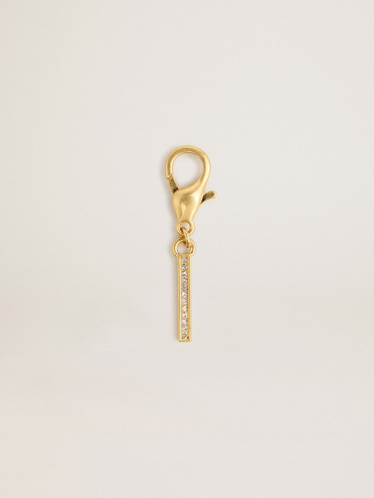 Letter I charm in gold-colored brass with crystals