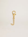 Letter J charm in gold-colored brass with crystals
