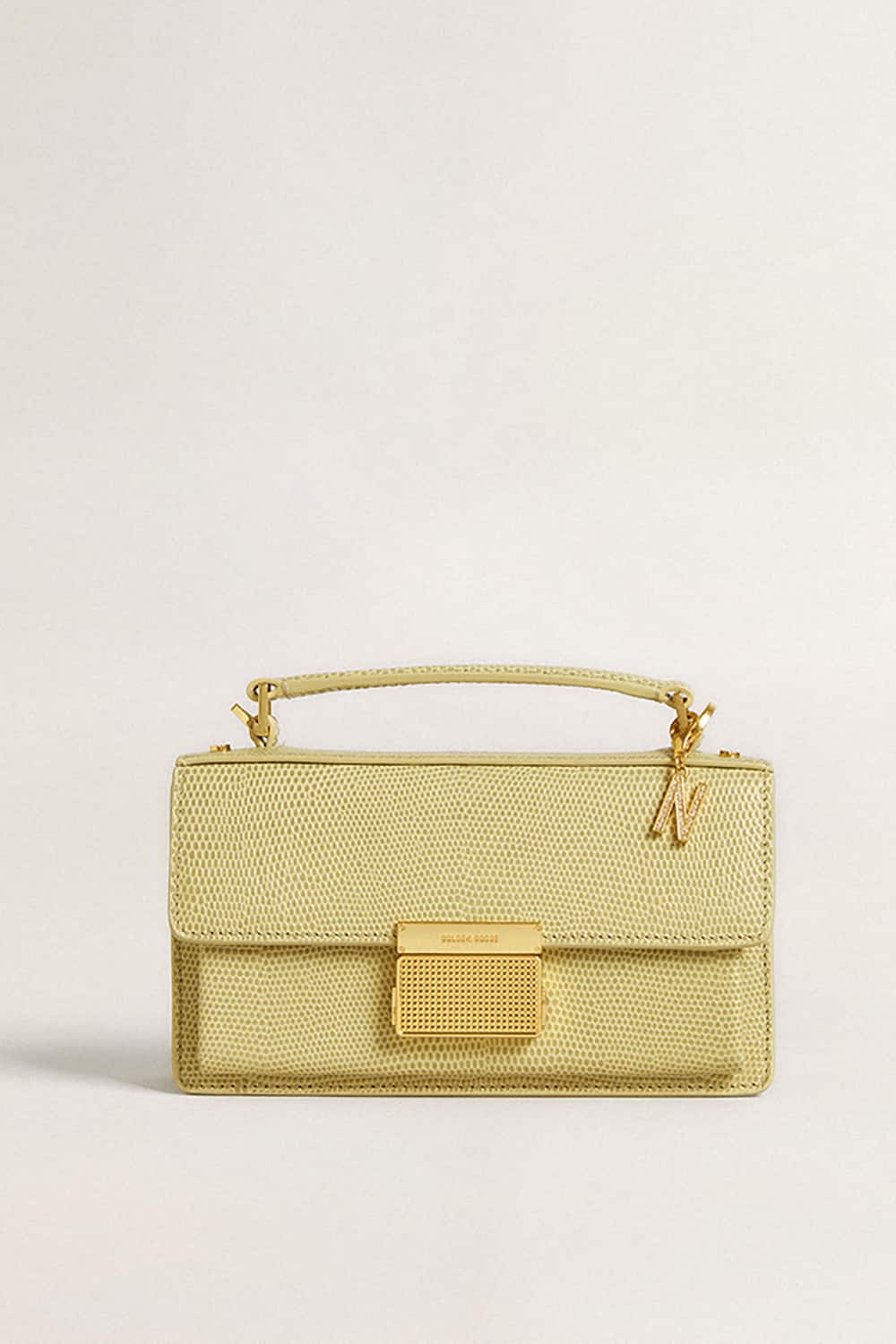 Letter N charm in gold-colored brass with crystals