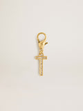 Letter T charm in gold-colored brass with crystals