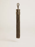 Tassel-shaped charm in silver-colored brass with crystals