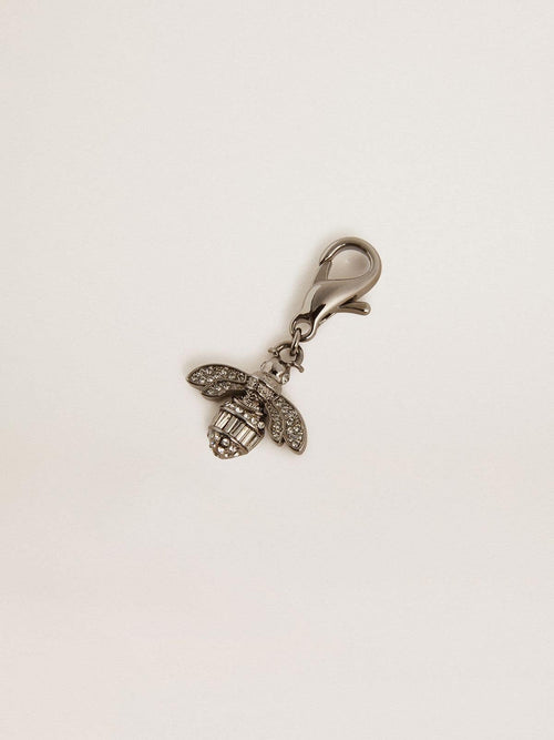 Bee-shaped charm in silver-colored brass with crystals