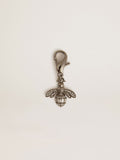 Bee-shaped charm in silver-colored brass with crystals