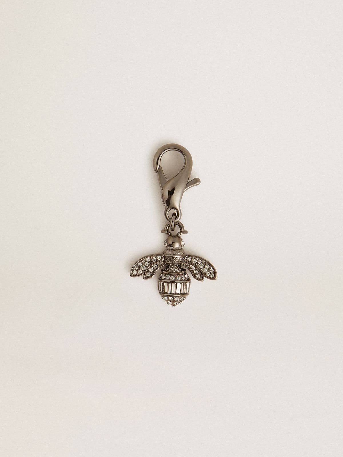 Bee-shaped charm in silver-colored brass with crystals