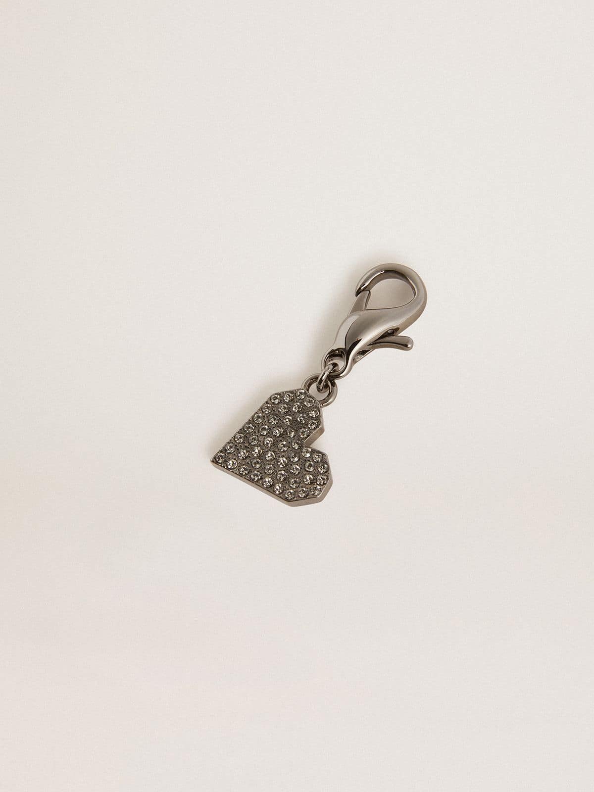 Heart-shaped charm in silver-colored brass with crystals