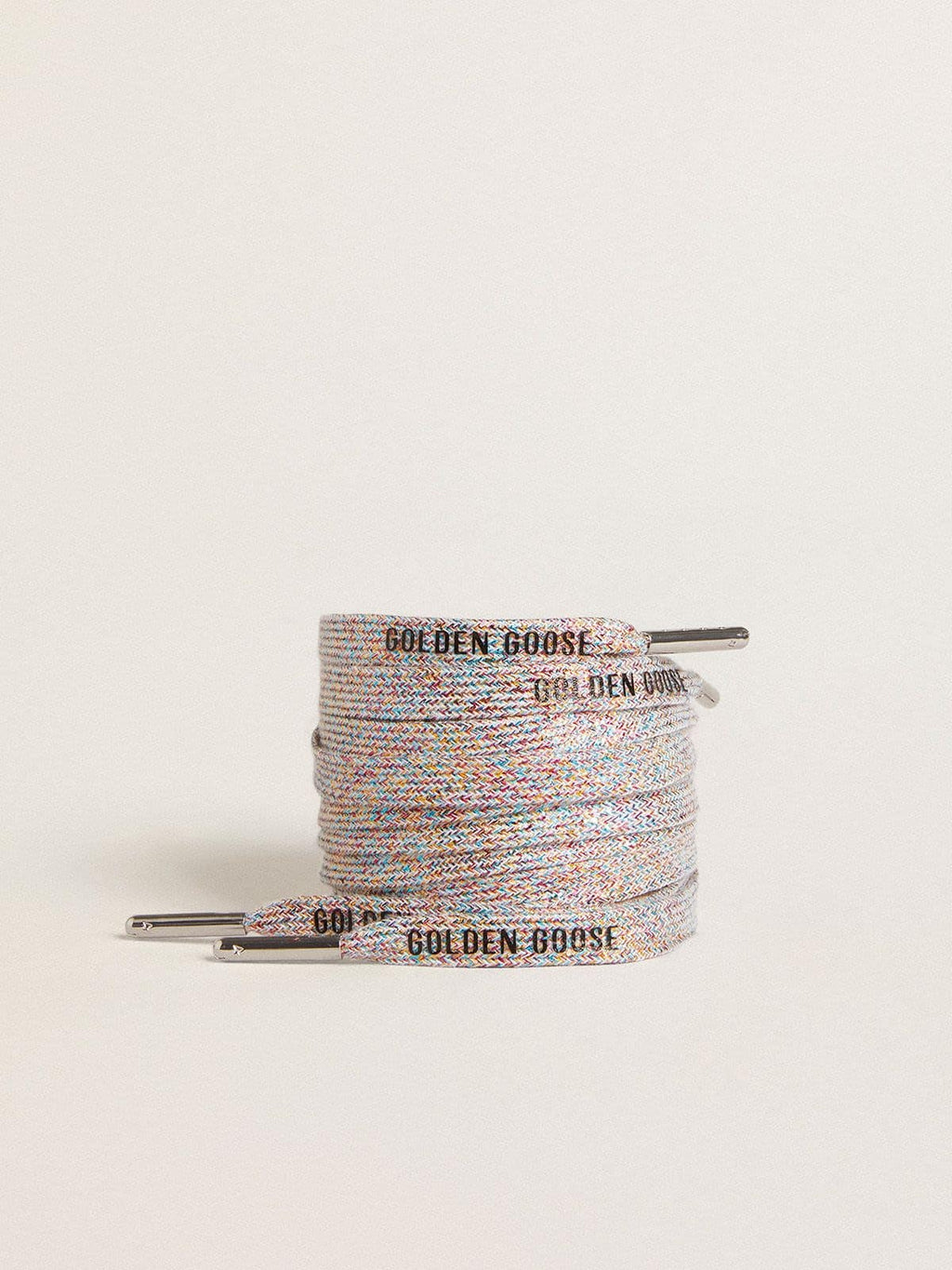 Multicolor Lurex laces with contrasting black logo