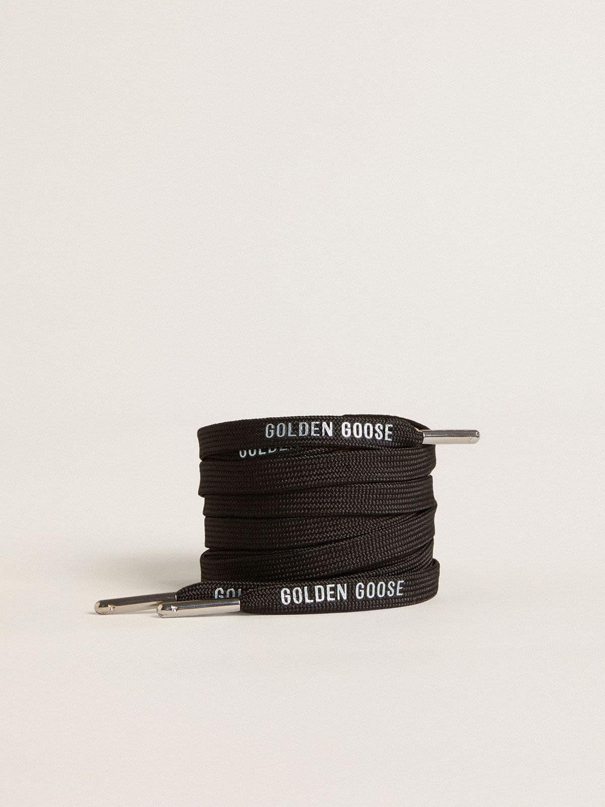 Black cotton laces with contrasting silver logo