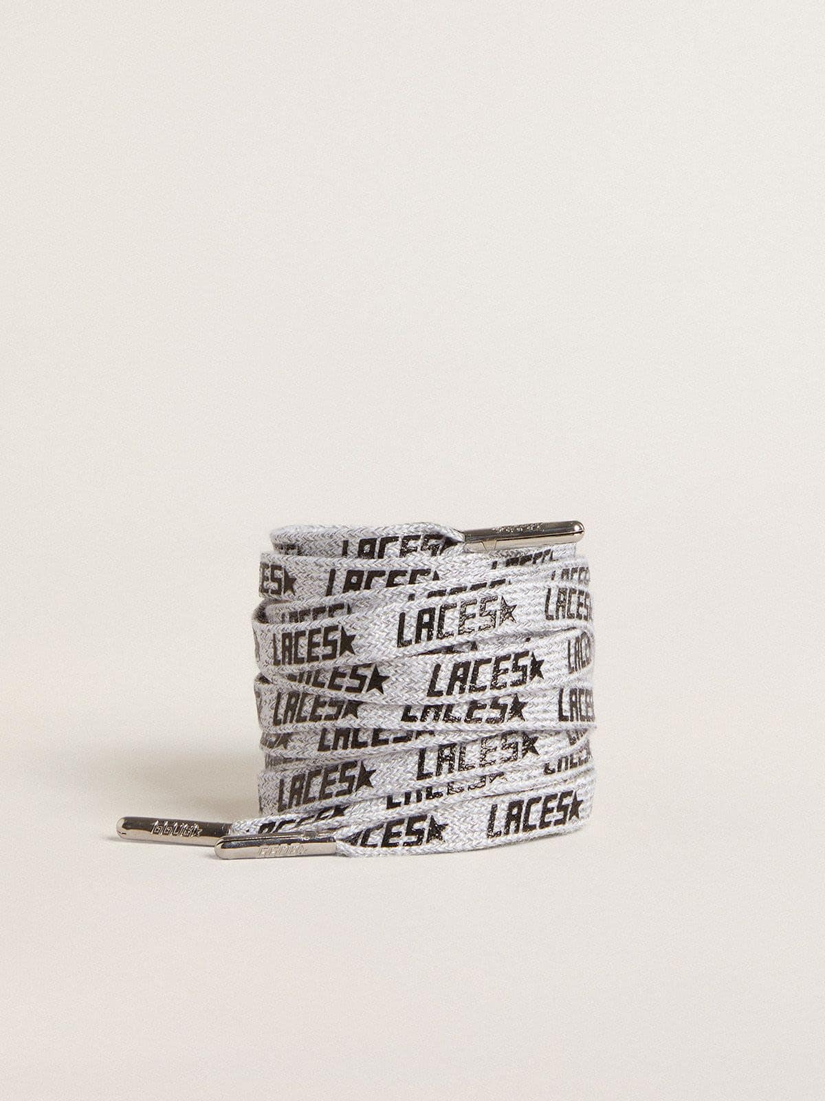 Ice-colored laces with contrasting black ‘Laces’ lettering