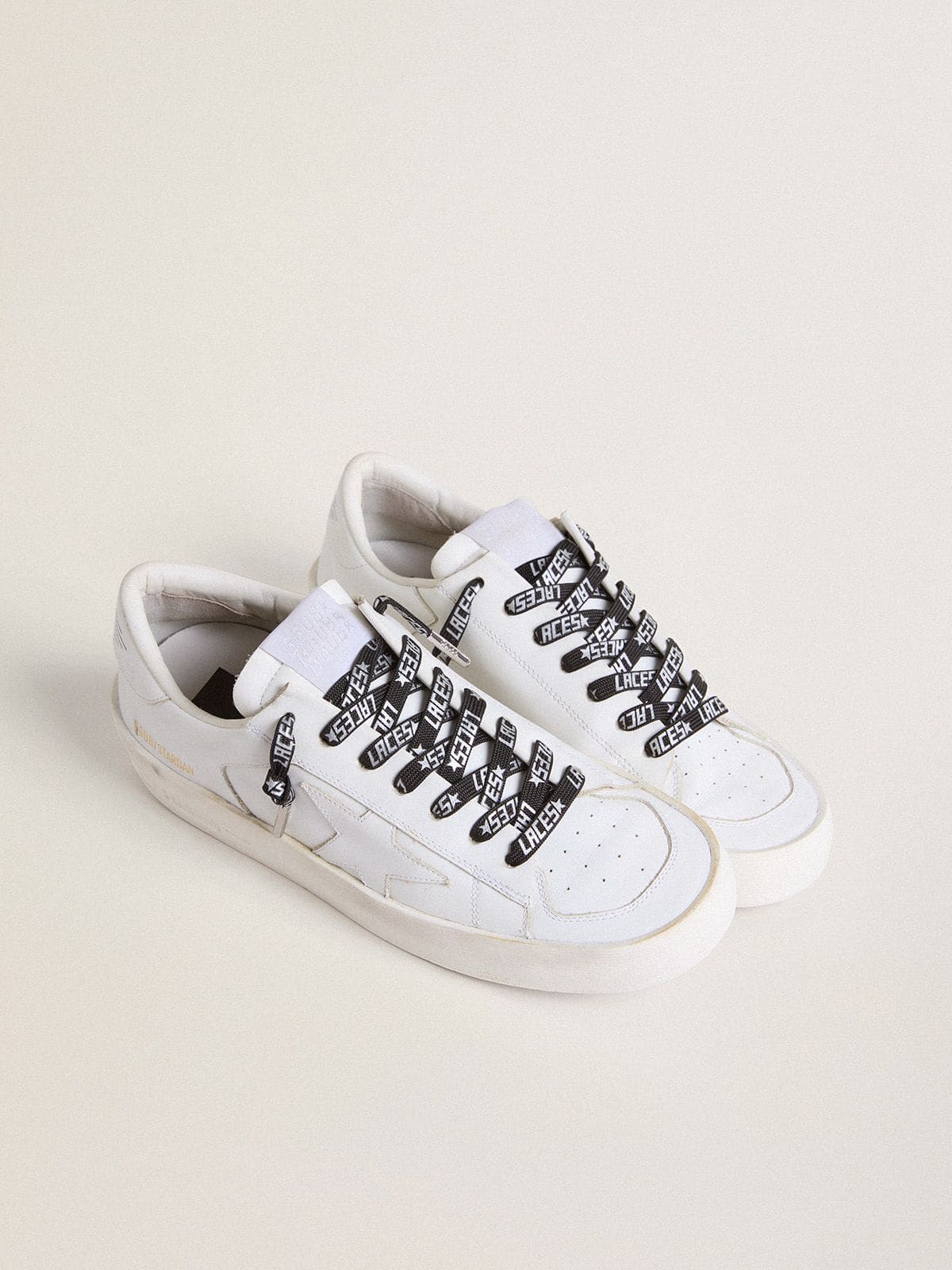 Black laces with silver lettering