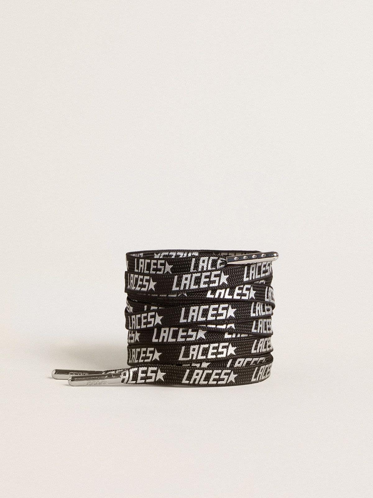Black laces with silver lettering