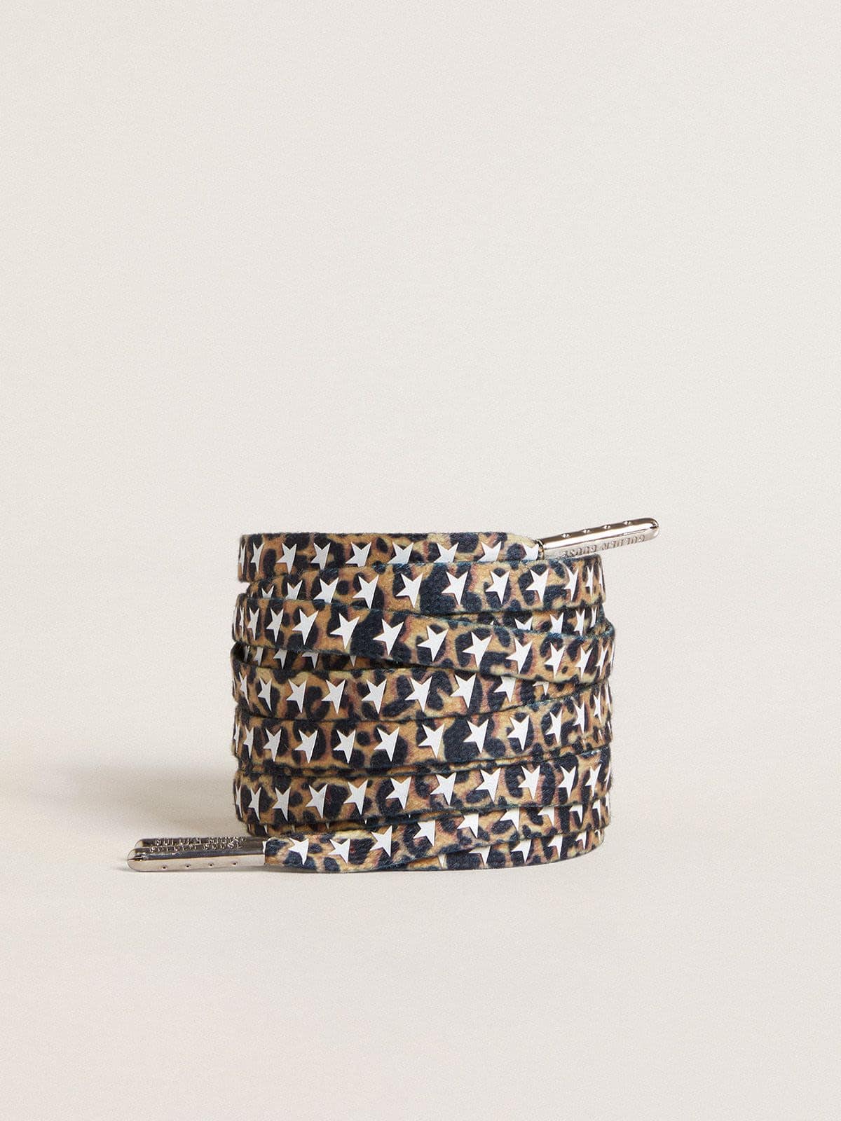 Brown leopard-print laces with contrasting white stars