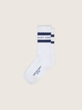 Cotton socks with distressed finishes, blue stripes and logo