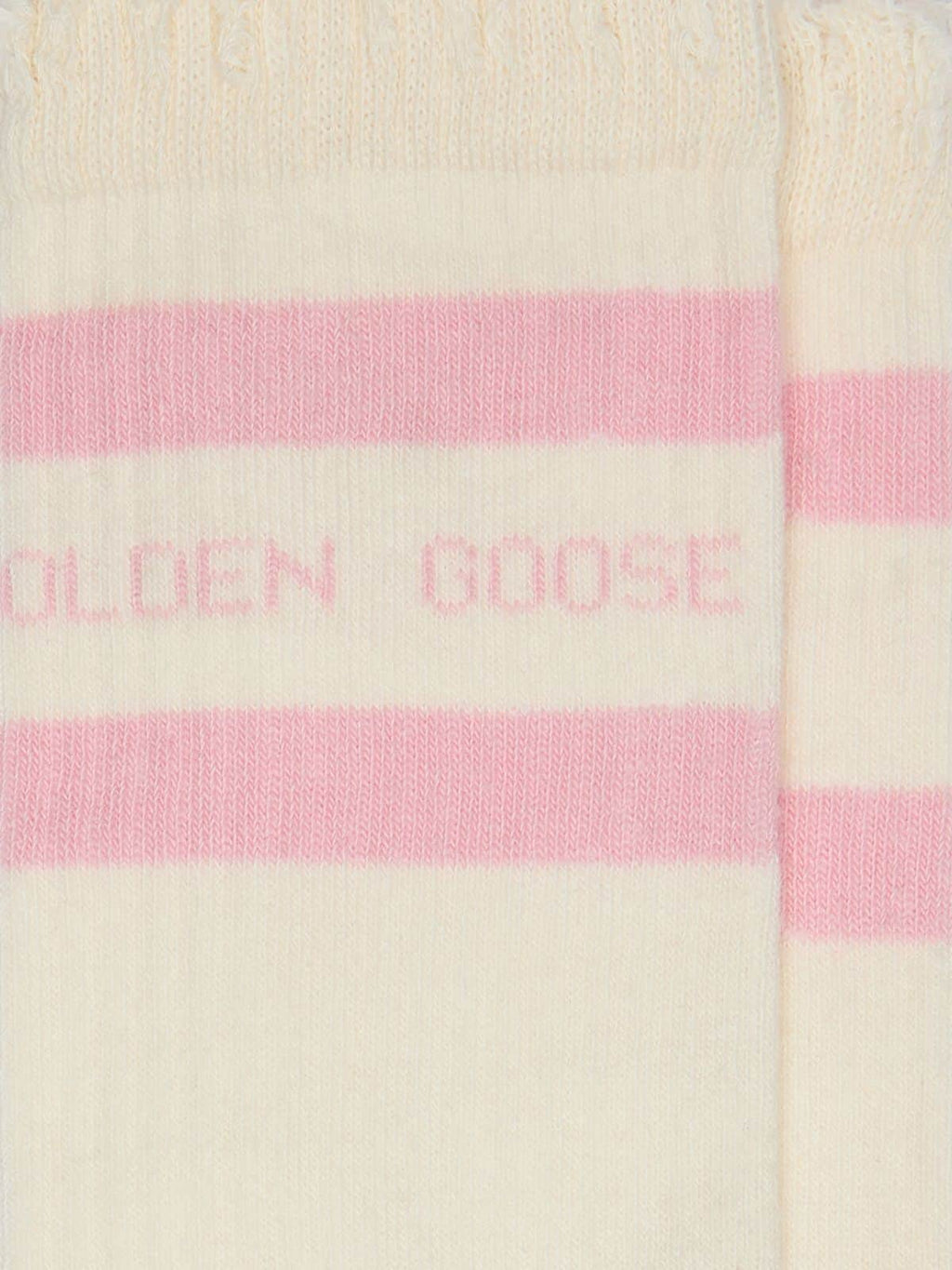 Distressed-finish white socks with baby-pink logo and stripes