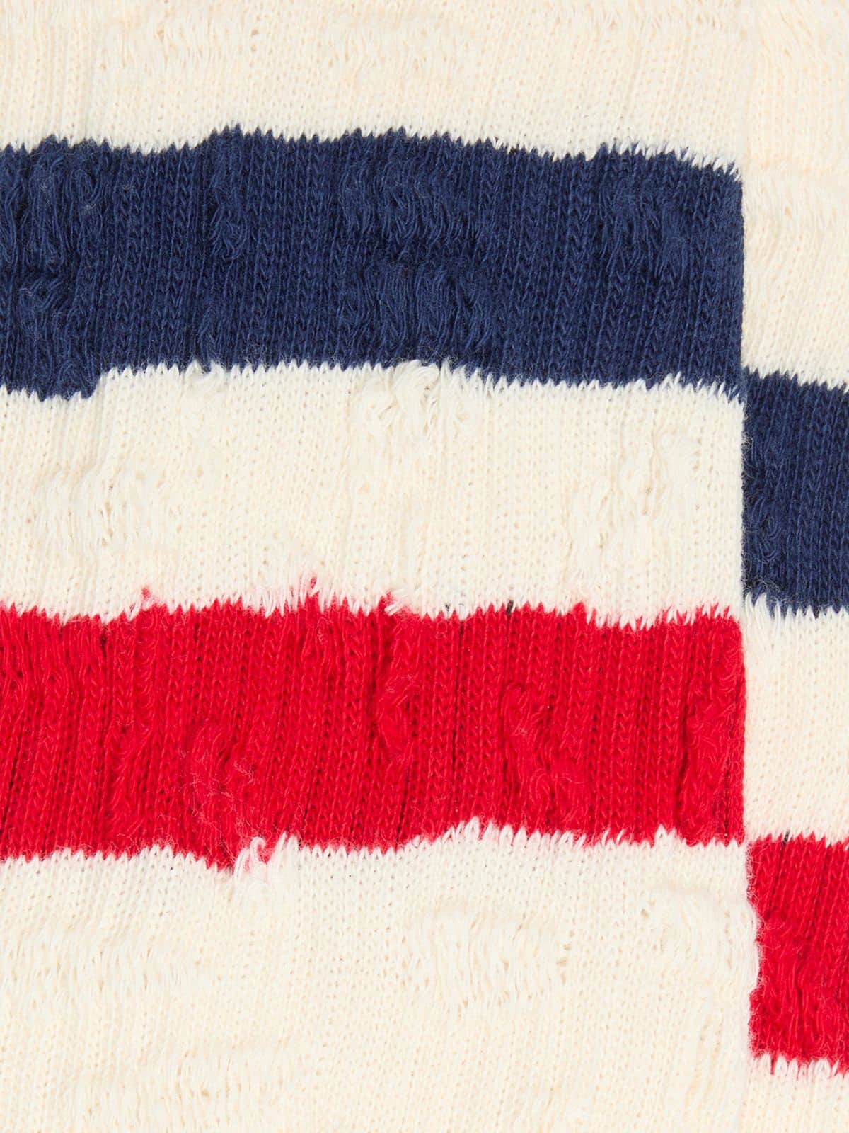 Vintage white socks with distressed details and two-tone stripes