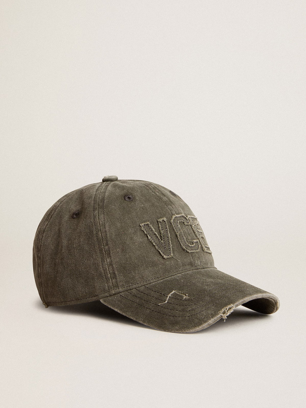 Olive-green cotton baseball cap with a lived-in finish