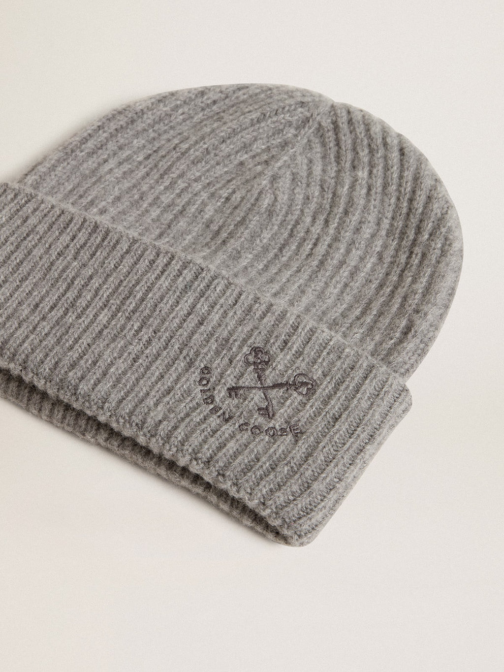 Gray ribbed wool beanie
