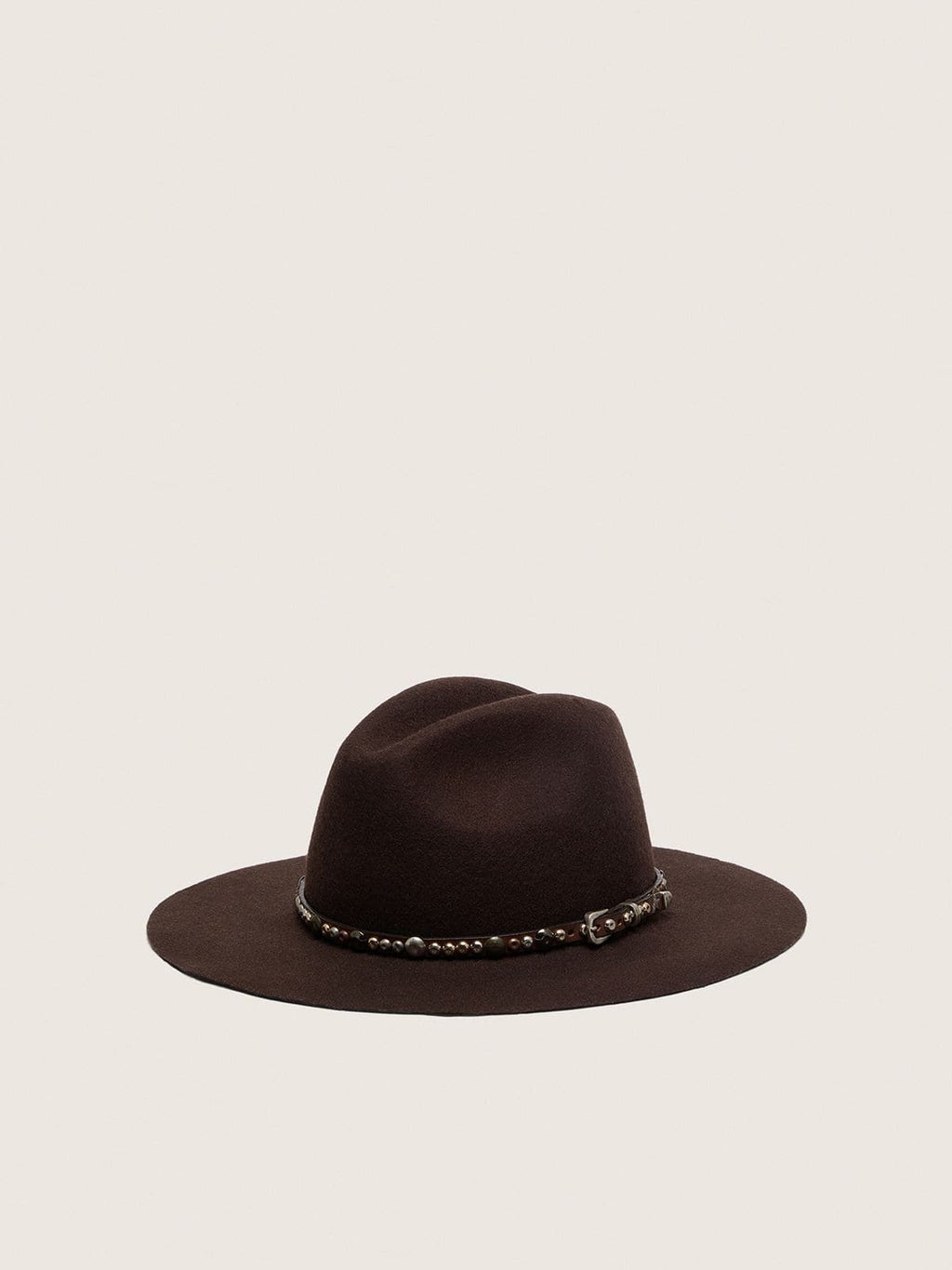 Coffee-brown hat with studded leather strap