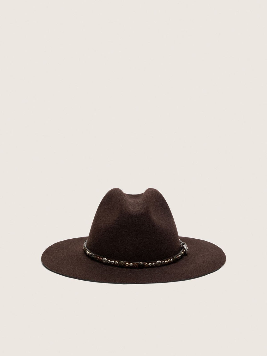 Coffee-brown hat with studded leather strap