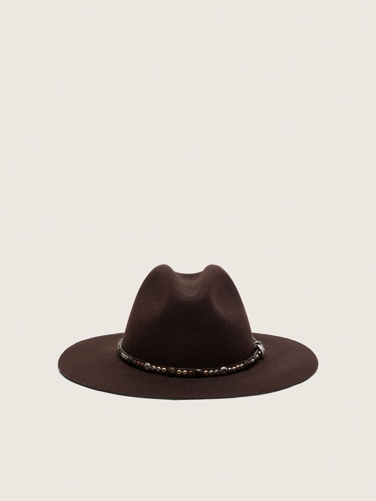 Coffee-brown hat with studded leather strap