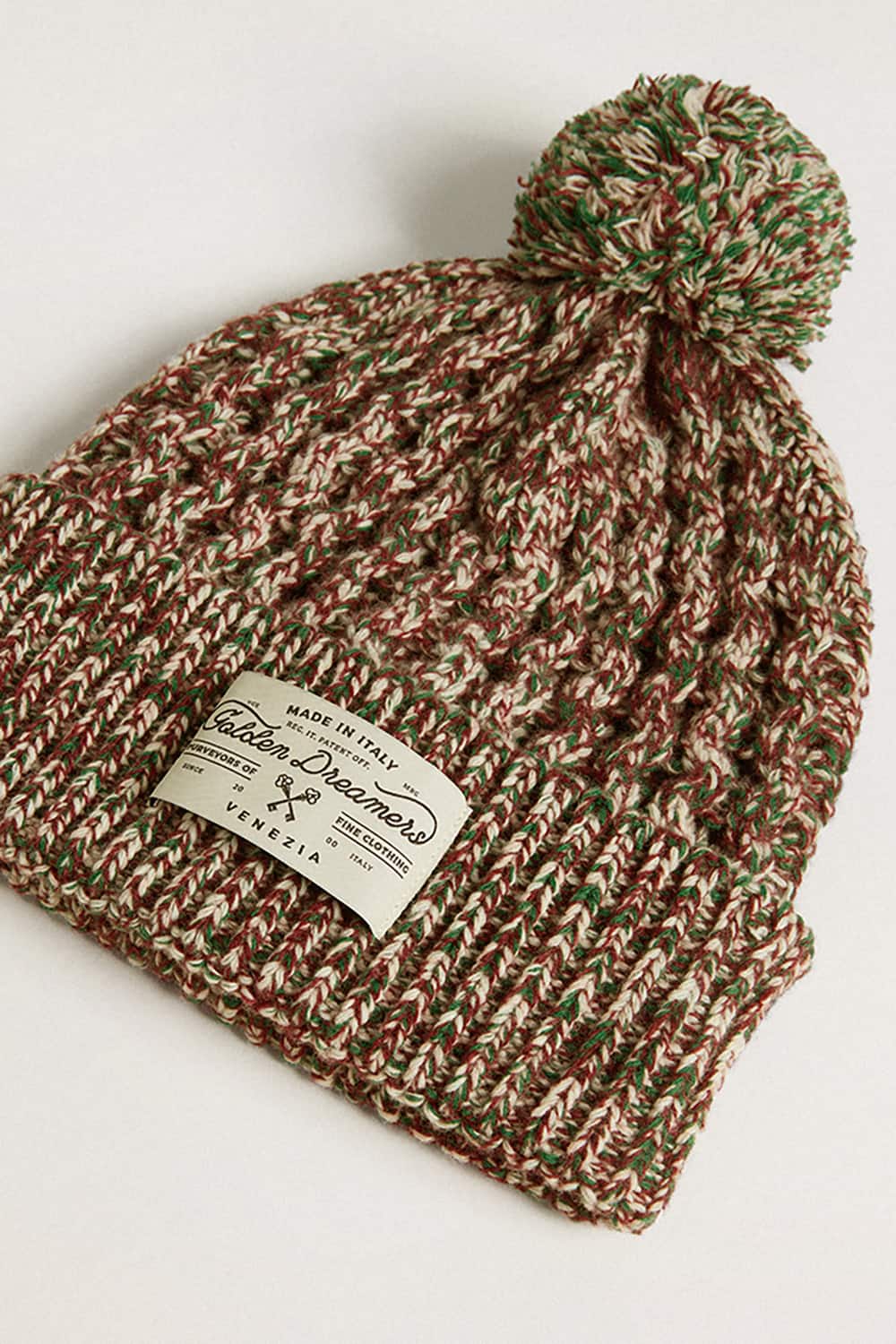 Multicolored wool beanie with pompom