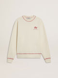 CNY sweatshirt in worn-white cotton with red embroidery