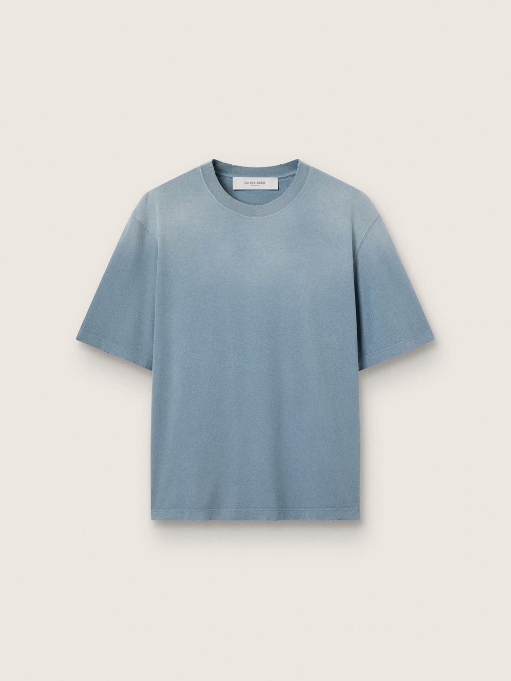 Unisex cotton T-shirt in baby blue with reverse print on the back