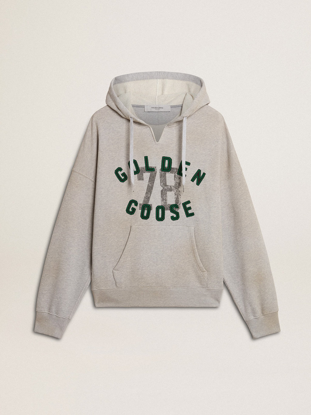 Hooded sweatshirt in worn gray with embroidered vintage logo