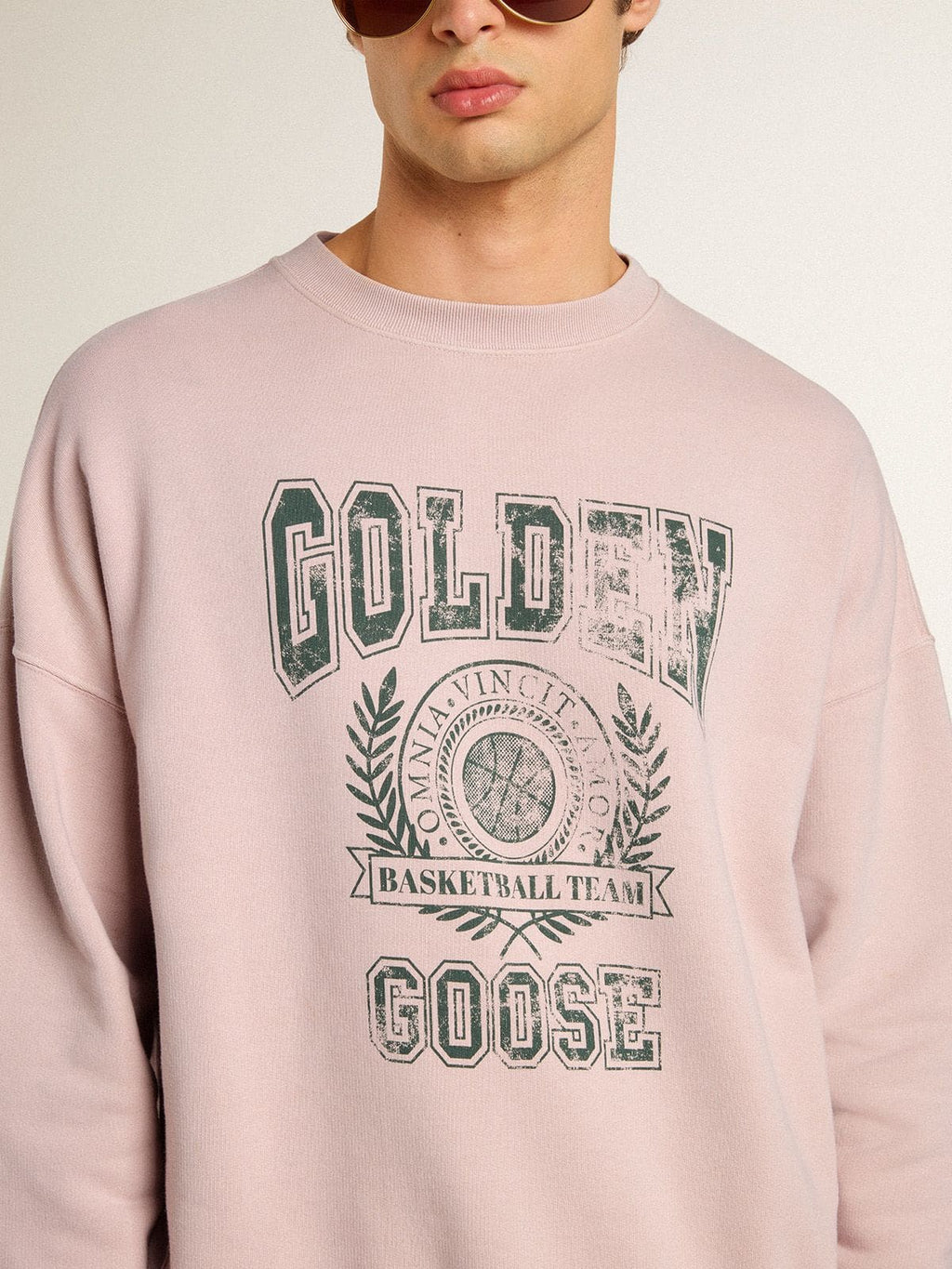 Old rose unisex round neck sweatshirt with green logo print