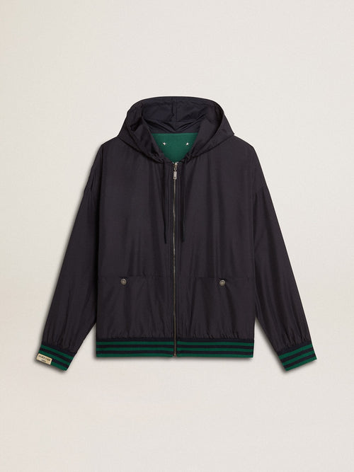 Men's green and blue reversible hooded sweatshirt