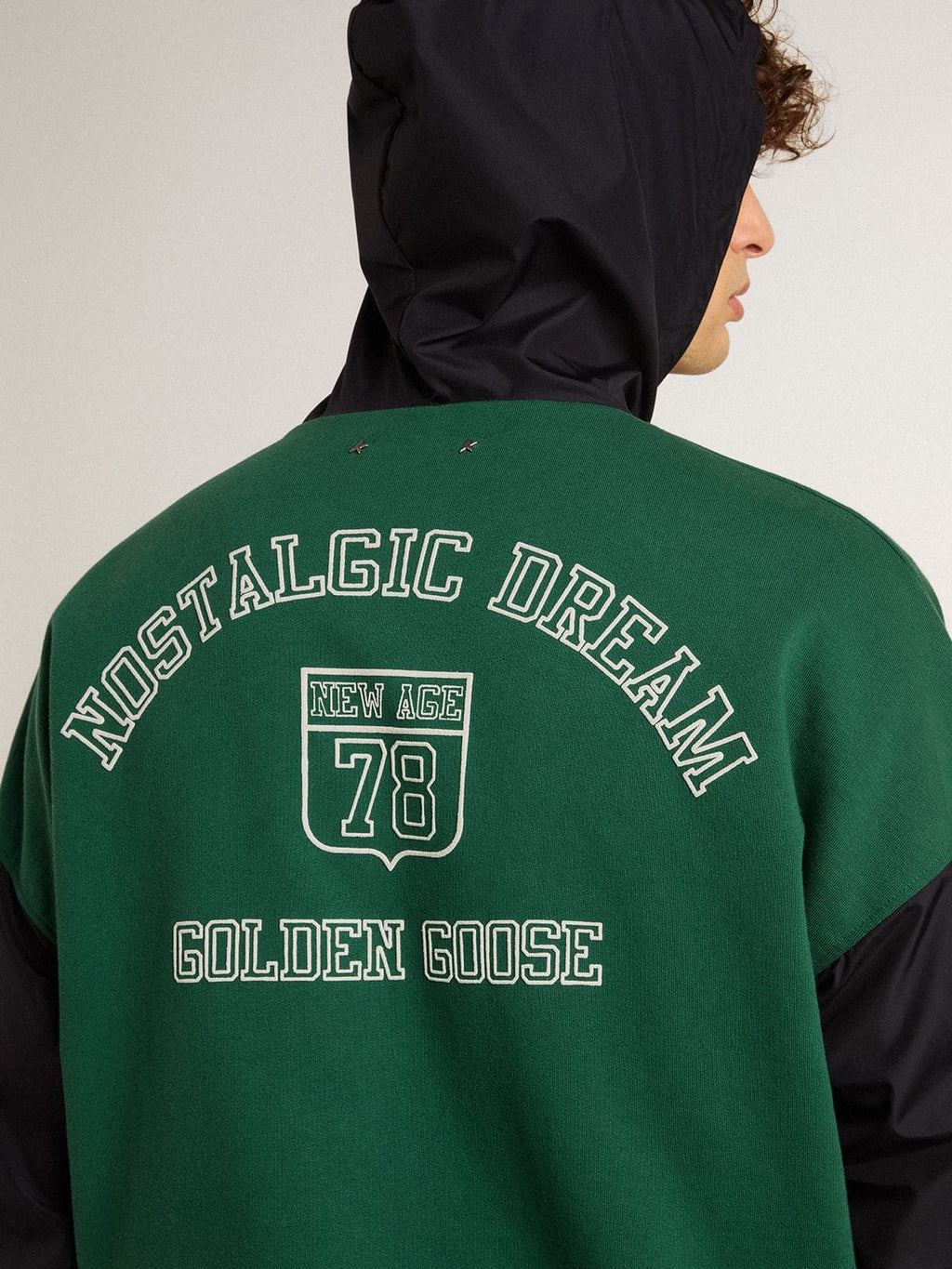 Men's green and blue reversible hooded sweatshirt