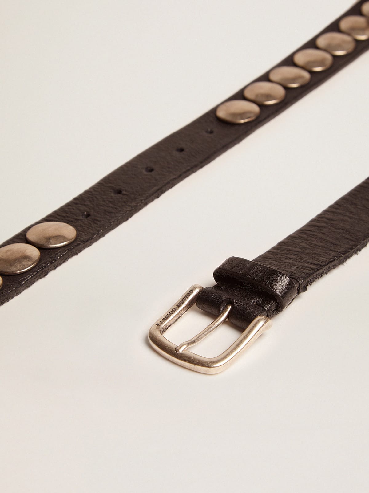 Women's black Trinidad belt in washed leather with silver studs