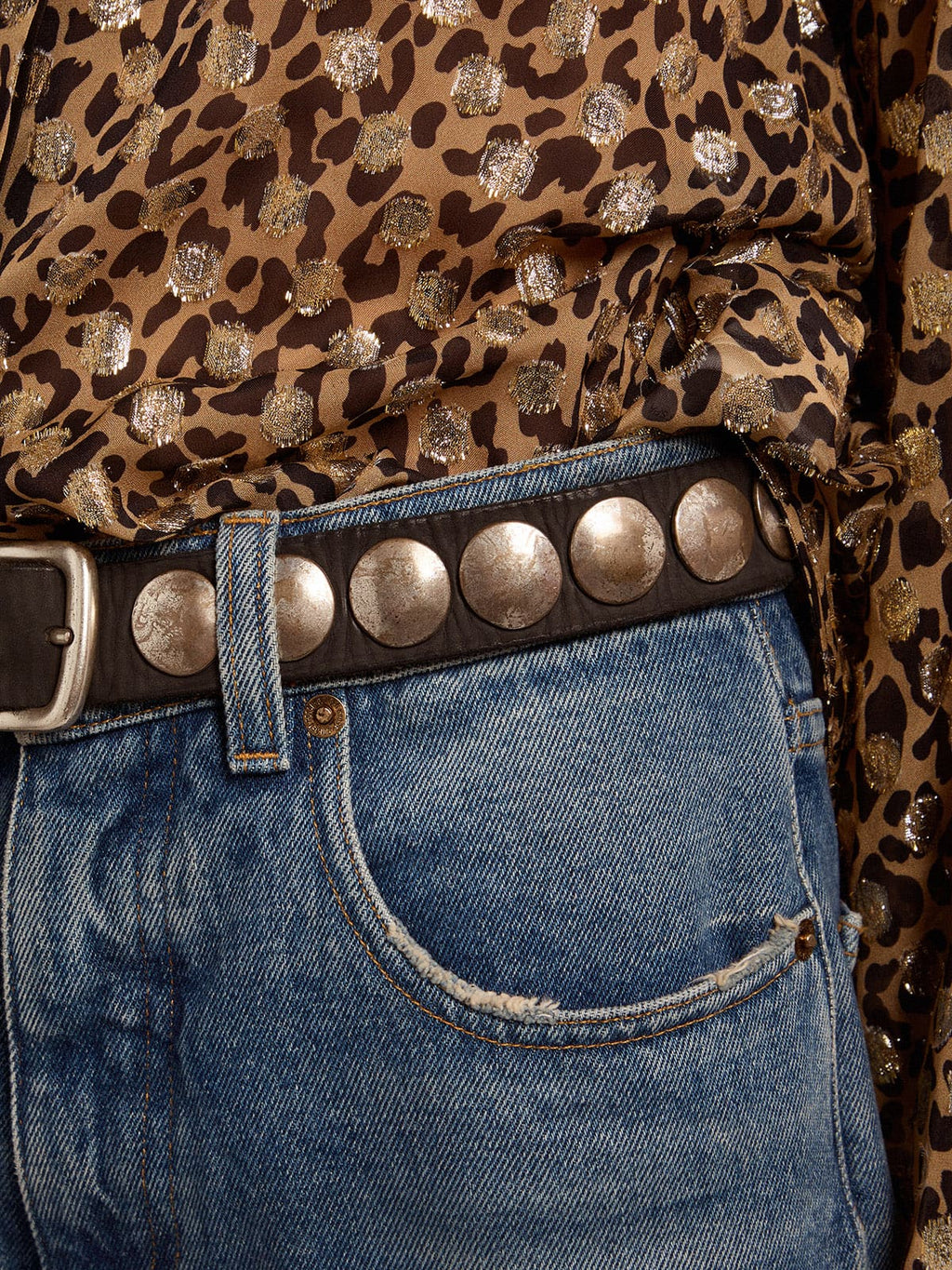Women's black Trinidad belt in washed leather with silver studs