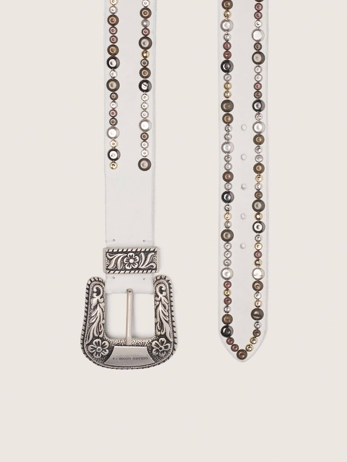 Women's belt in white leather with colored studs