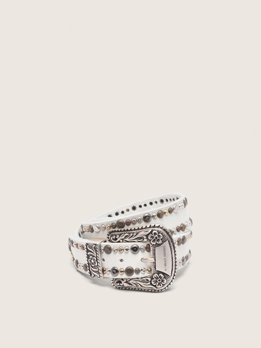 Women's belt in white leather with colored studs