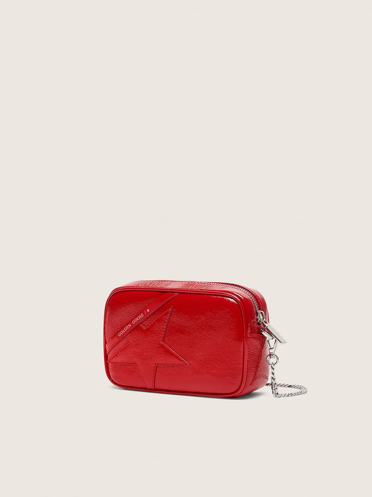 Women's Mini Star Bag in red painted leather with tone-on-tone star