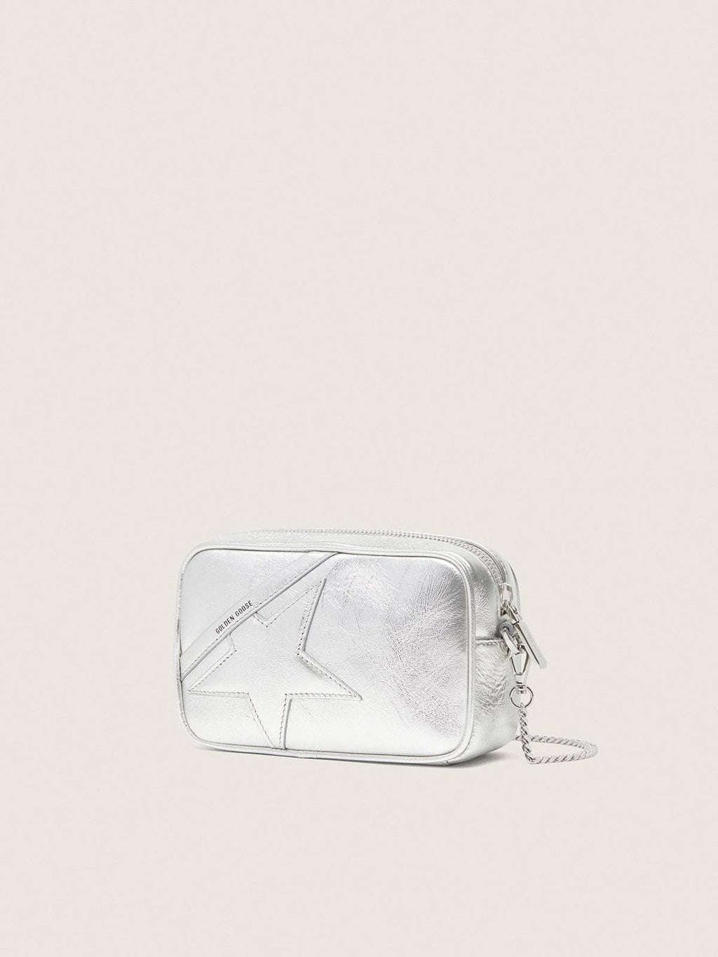 Women's Mini Star Bag in silver laminated leather with tone-on-tone star