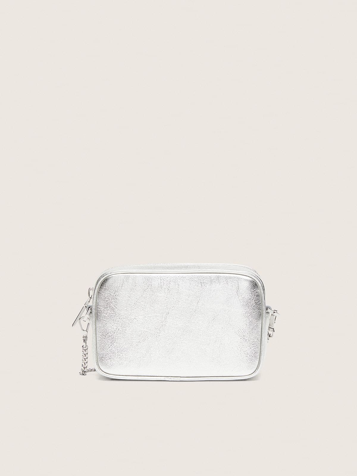Women's Mini Star Bag in silver laminated leather with tone-on-tone star