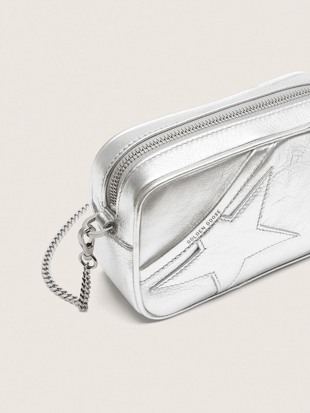 Women's Mini Star Bag in silver laminated leather with tone-on-tone star