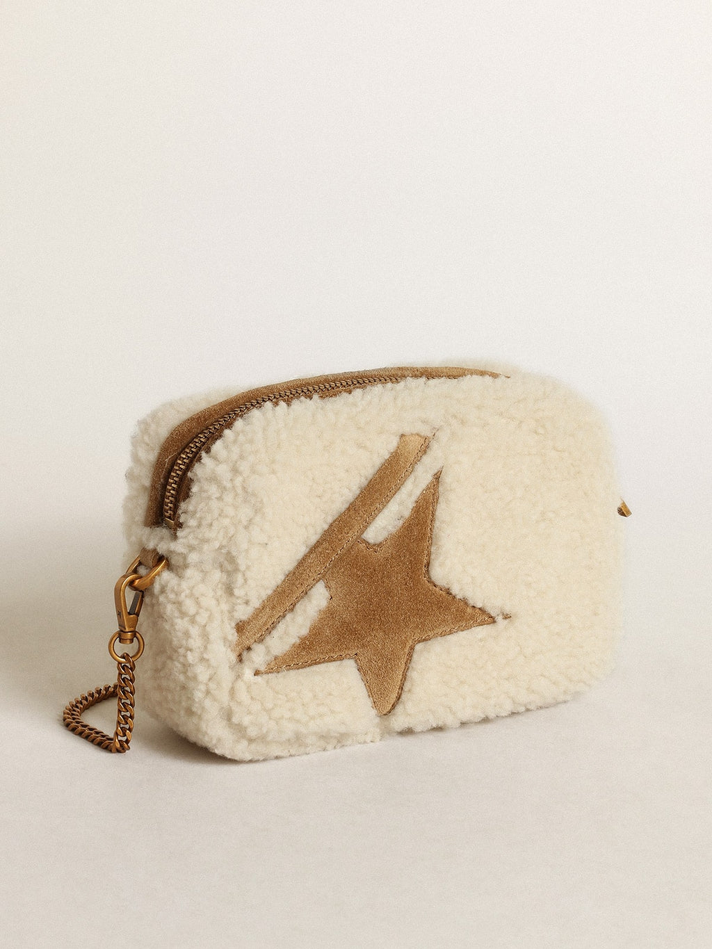 Mini Star Bag in beige shearling with suede star