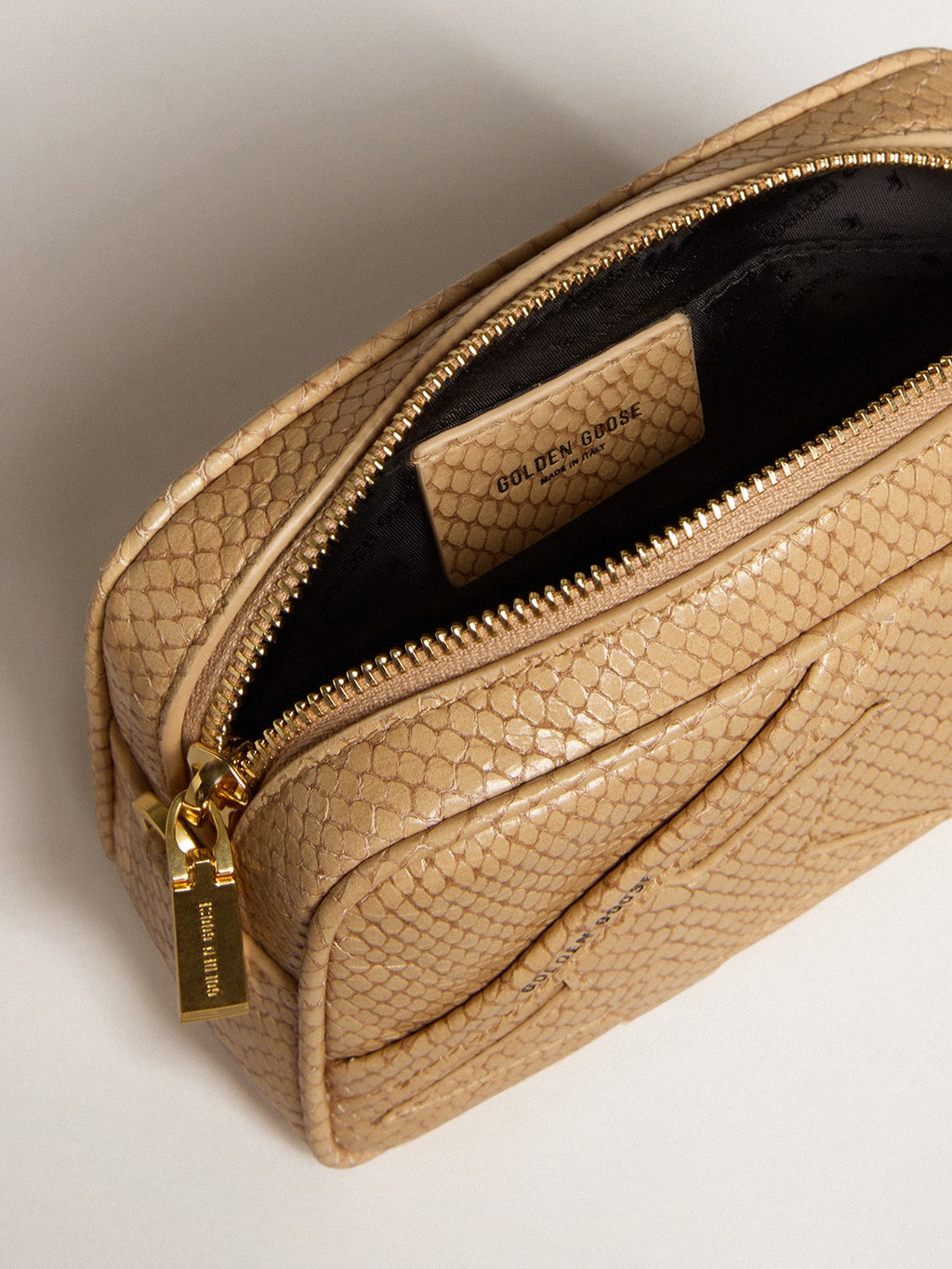 Mini Star Bag in beige snake-print leather