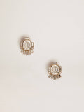 Women's Déco stud earrings in antique gold color with crystals