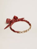 Women's necklace in antique gold color with crystals and printed scarf