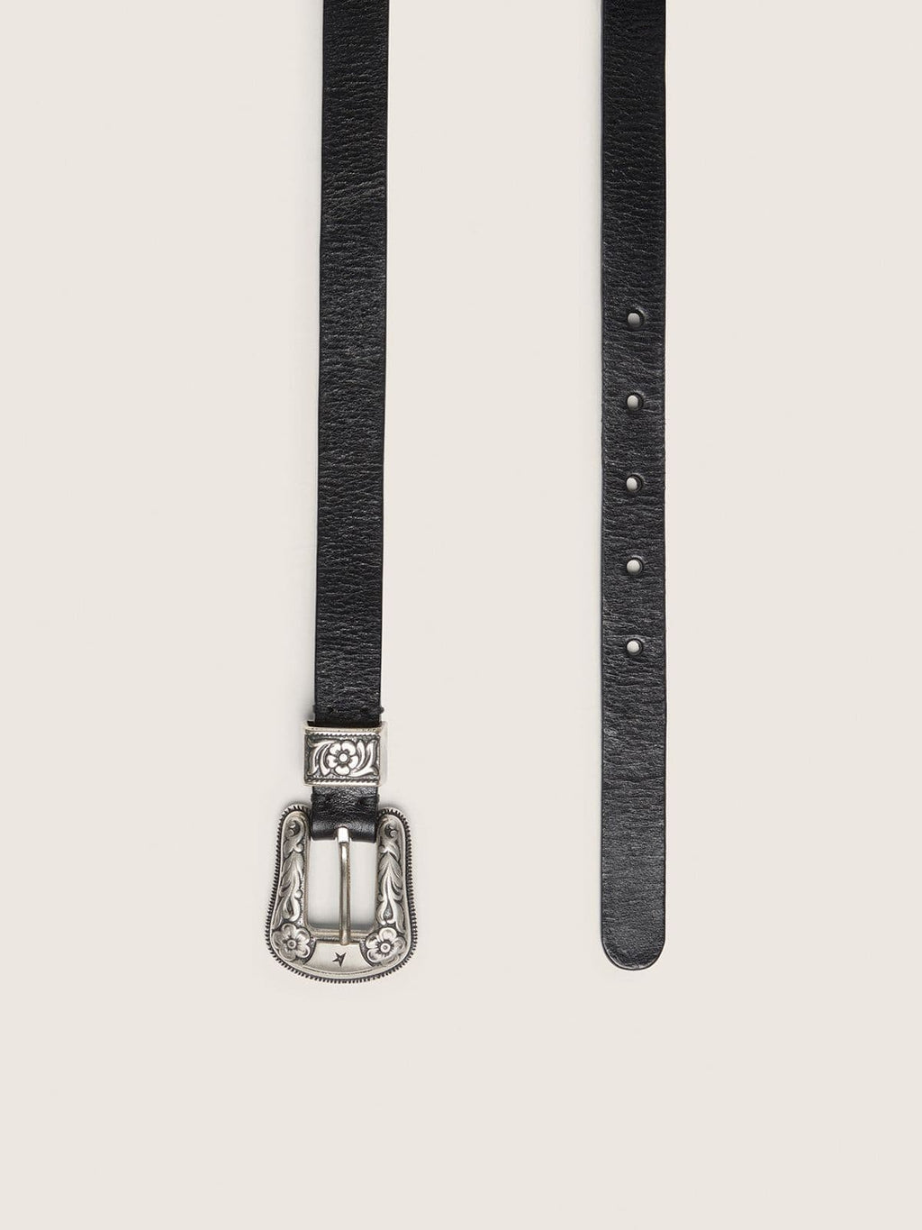 Black belt in washed leather with silver color buckle