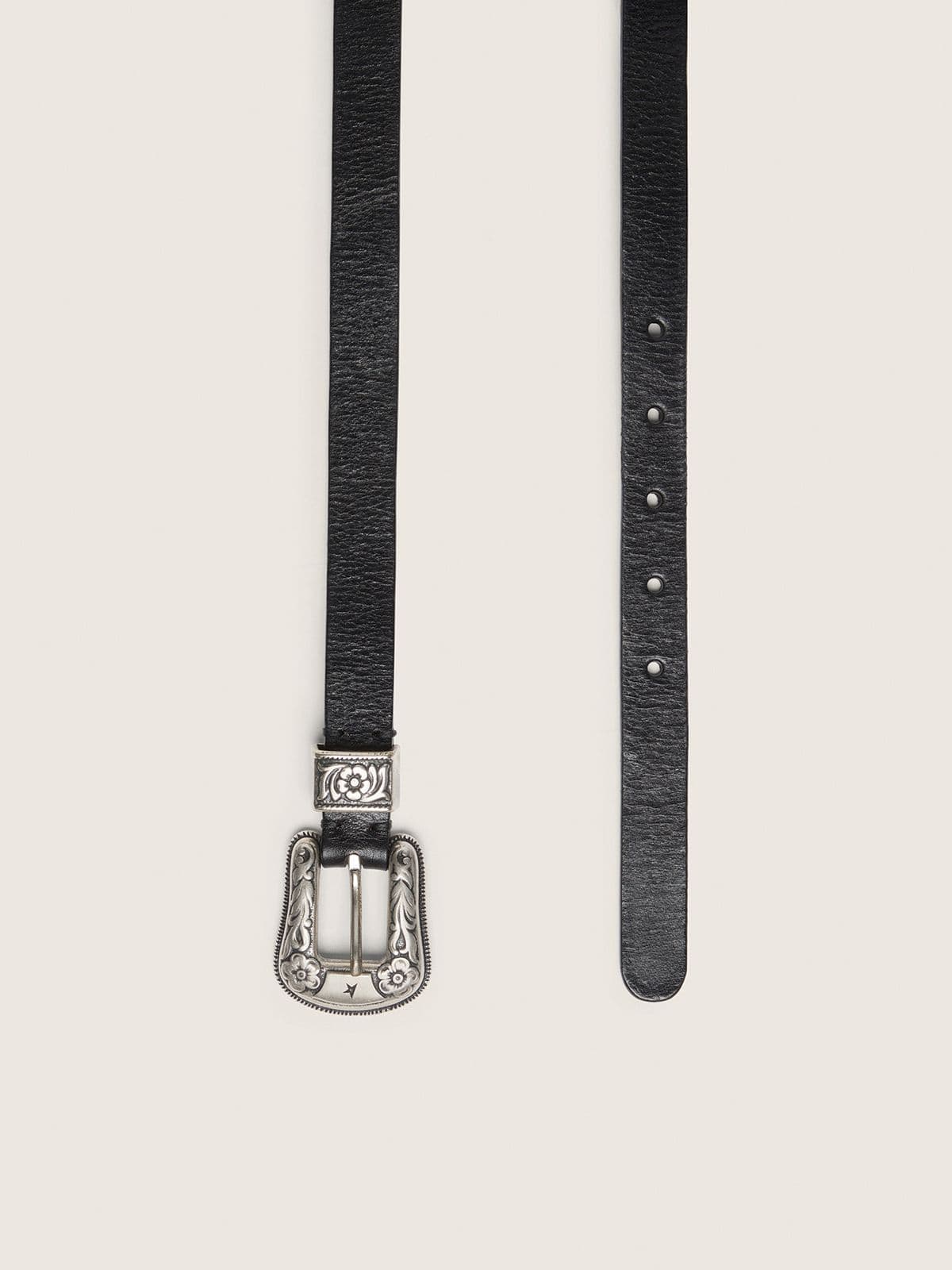 Black belt in washed leather with silver color buckle
