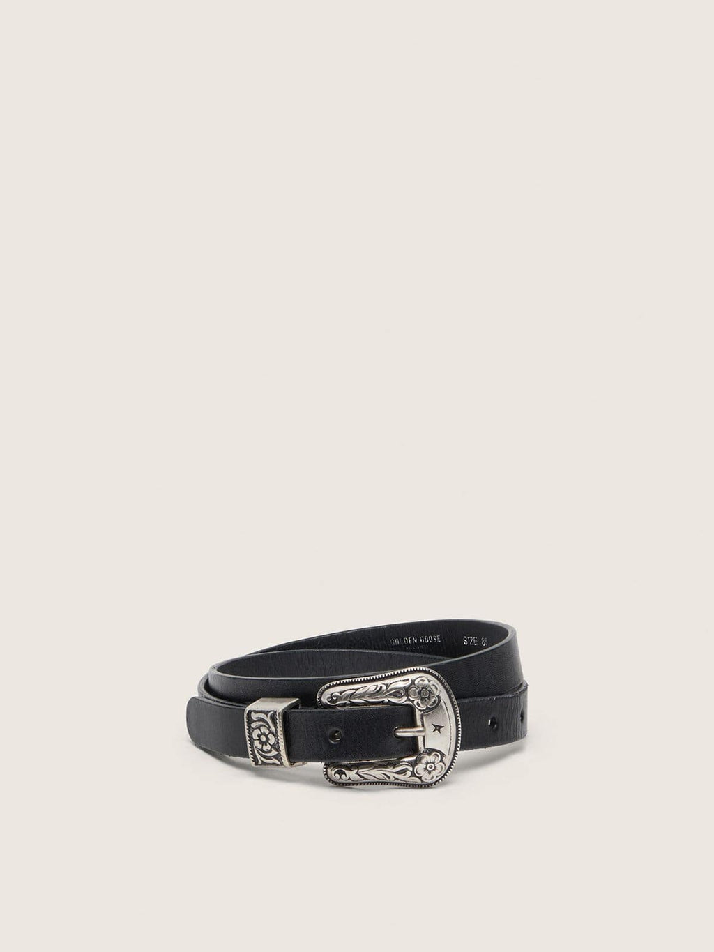 Black belt in washed leather with silver color buckle