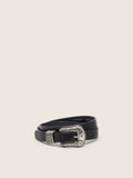 Black belt in washed leather with silver color buckle