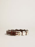 Trinidad thin belt in dark brown leather with silver studs