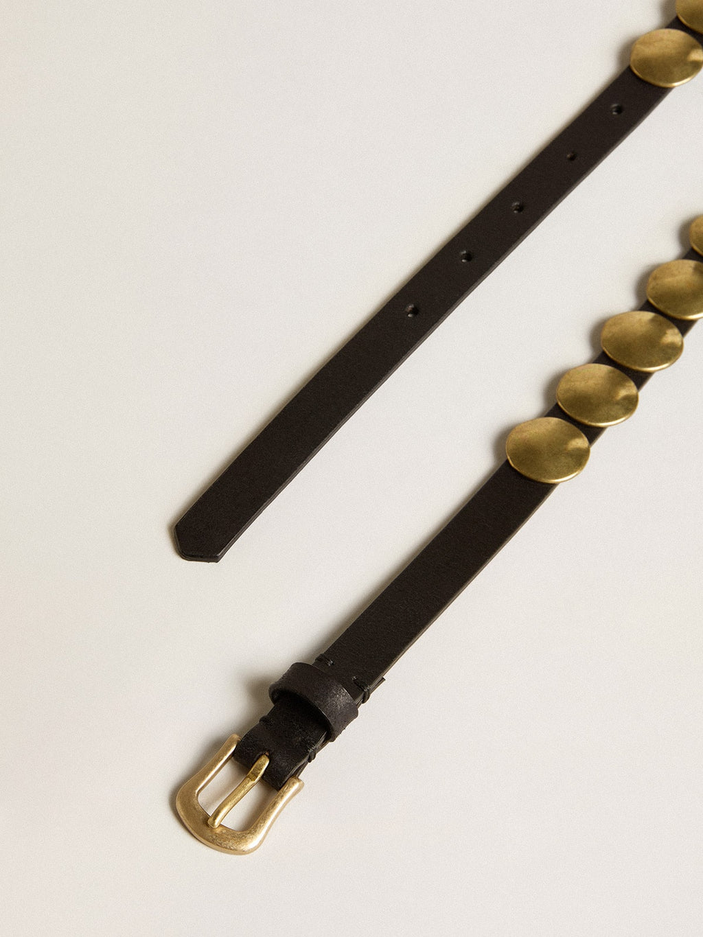 Black Trinidad belt in washed leather with gold studs