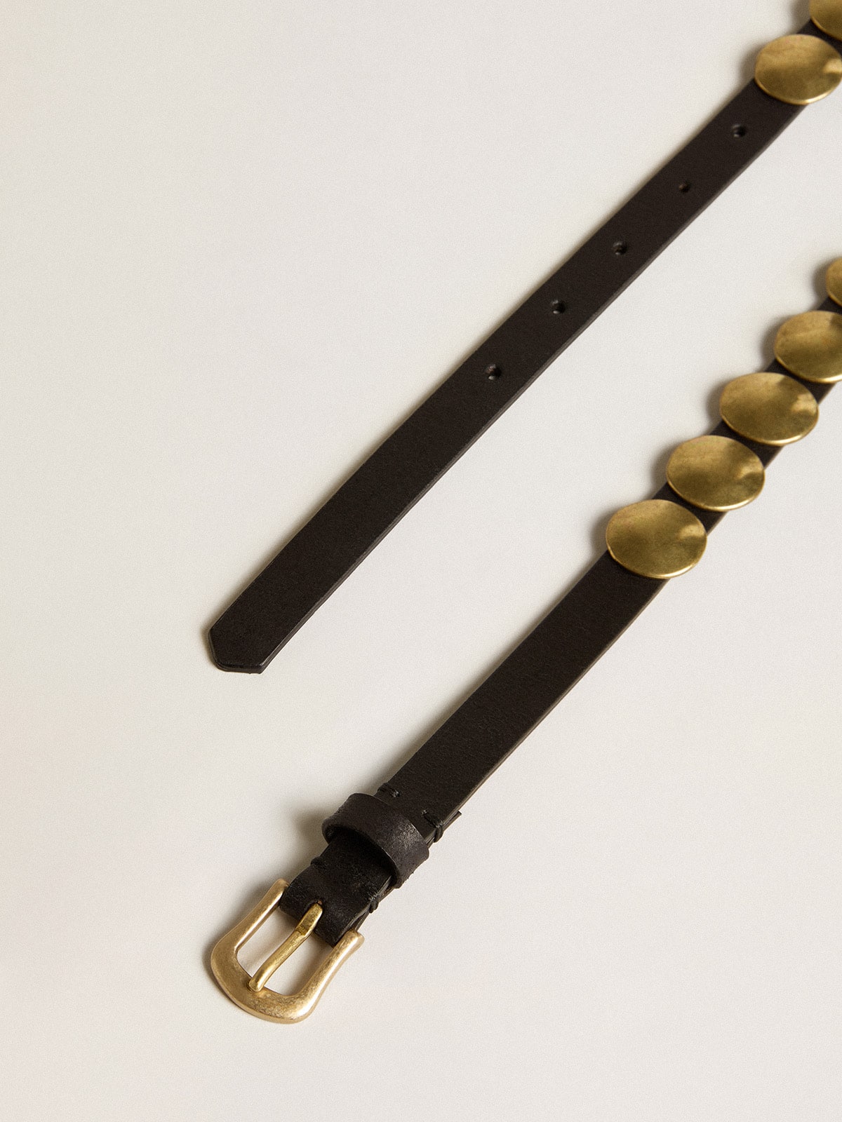 Black Trinidad belt in washed leather with gold studs