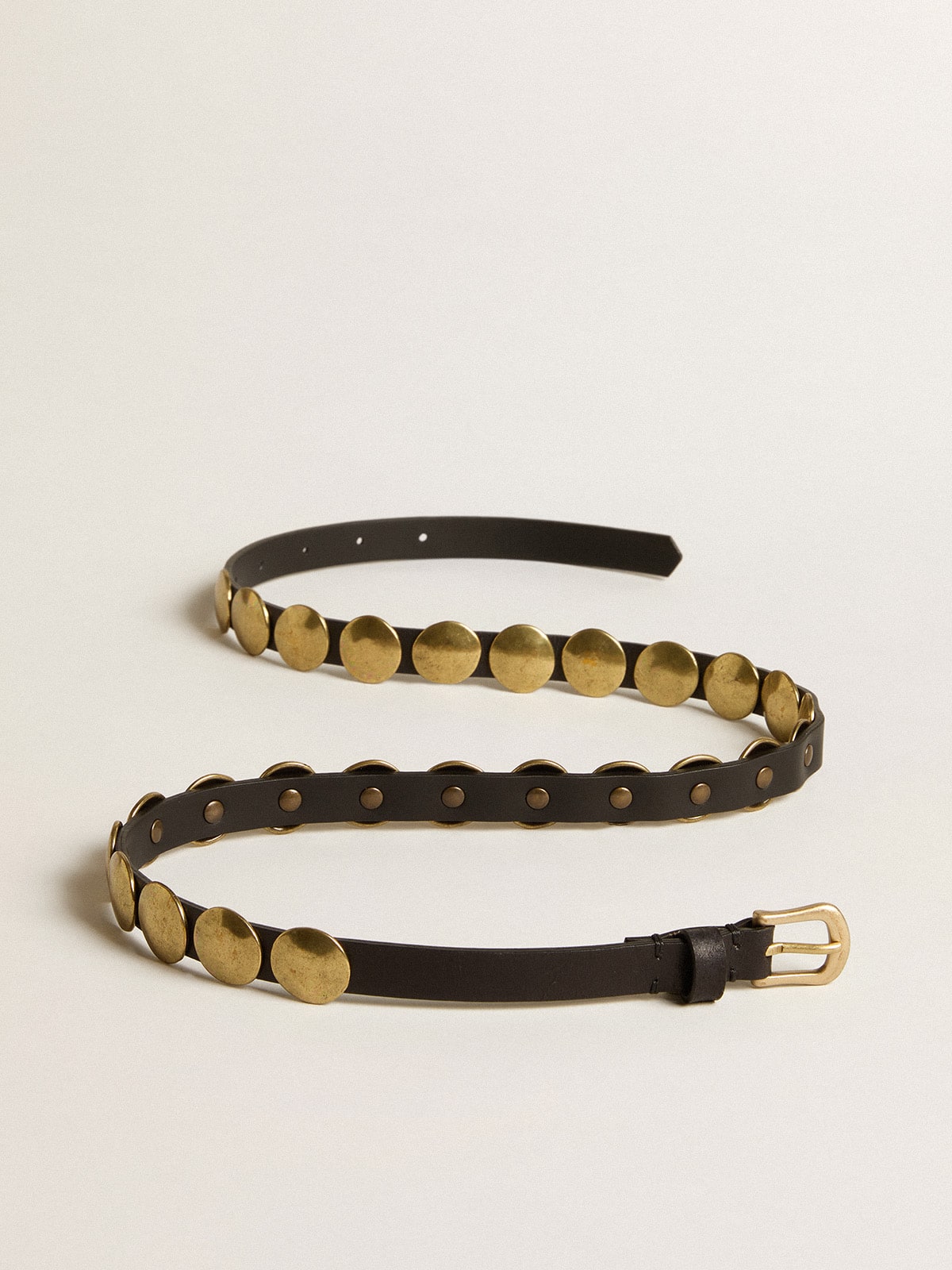 Black Trinidad belt in washed leather with gold studs